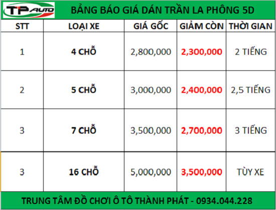 giá dán la phông 5d xe ô tô