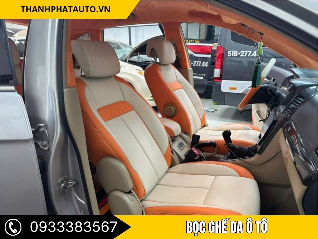 Bọc ghế da ô tô tại Tây Ninh – mẫu ghế tone cam kem nổi bật, da cao cấp, may chuẩn form tại Thành Phát Auto.