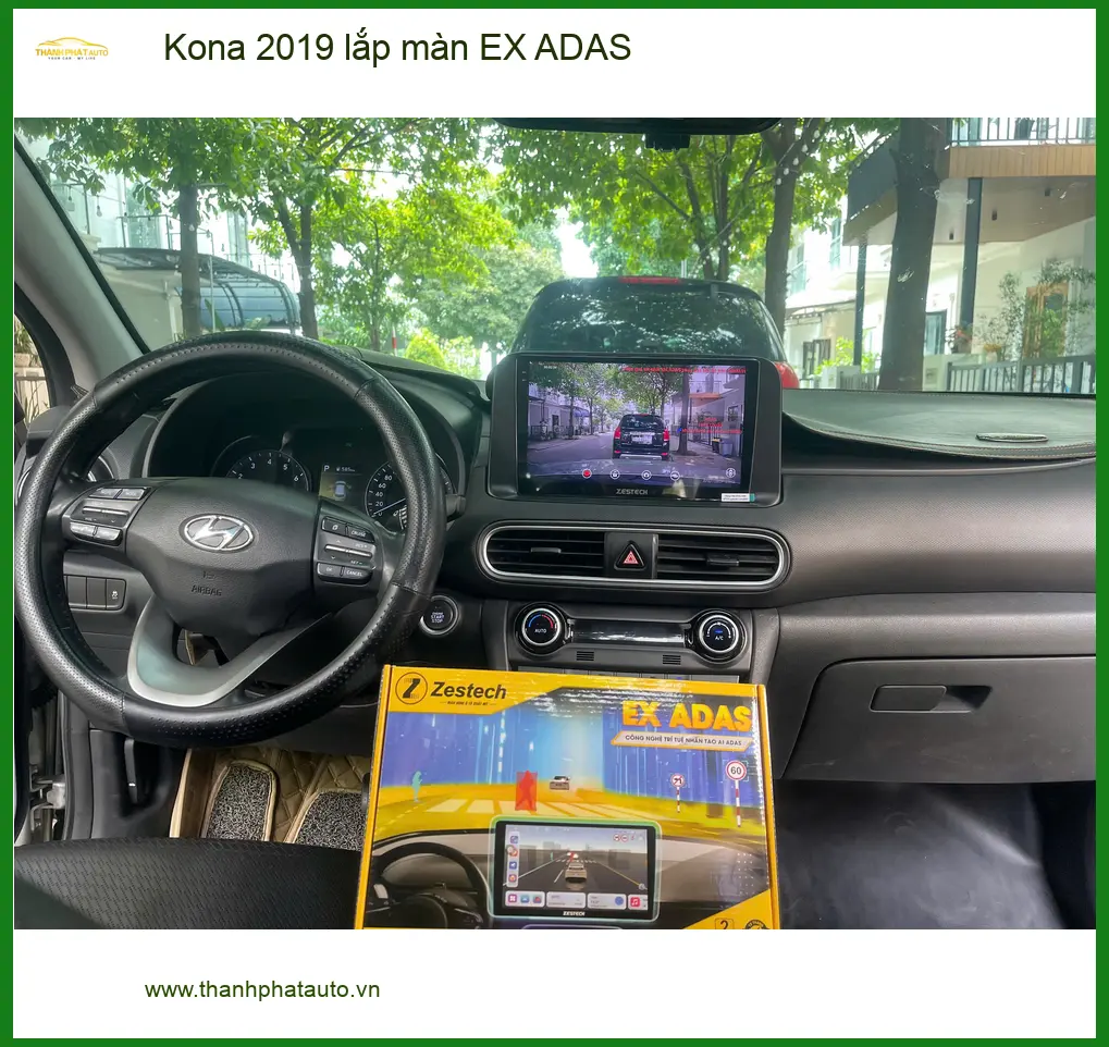 Chị Thoa lắp màn EX ADAS cho Kona 2019 tại Hóc Môn cần cảnh báo giao thông ảnh thực tế 2