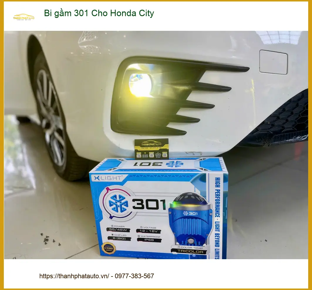 Anh Khải lắp bi gầm 301 cho Honda City tại Quận 12 để cải thiện tầm nhìn ban đêm
