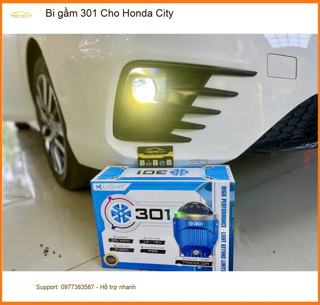 Chú Lộc lắp bi gầm 301 cho Honda City tại Quận 9 để tăng cường ánh sáng