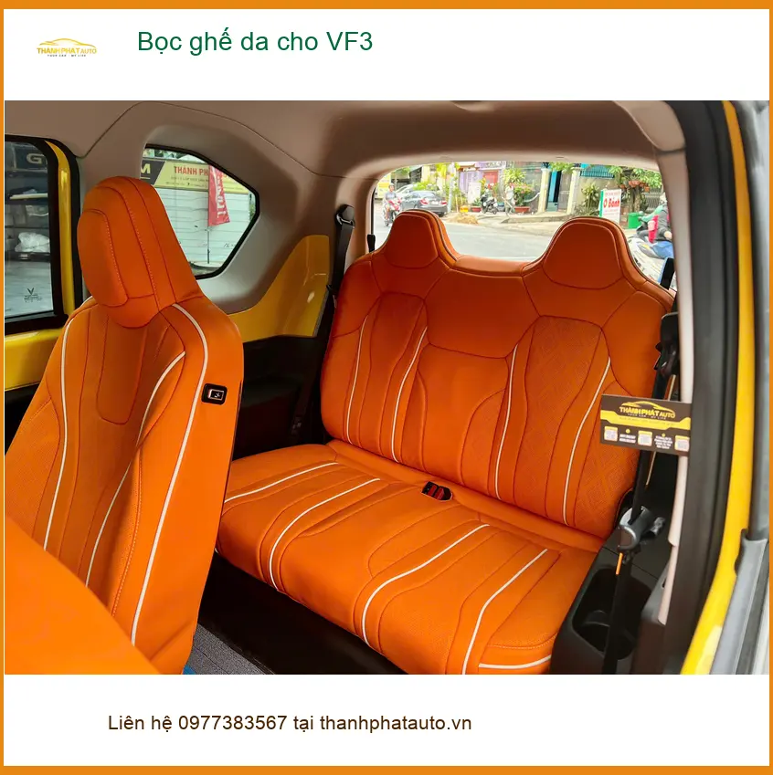 Anh Tấn nâng cấp bọc ghế da cho VF3 tại Gò Vấp để nội thất sang trọng hơn ảnh thực tế 3