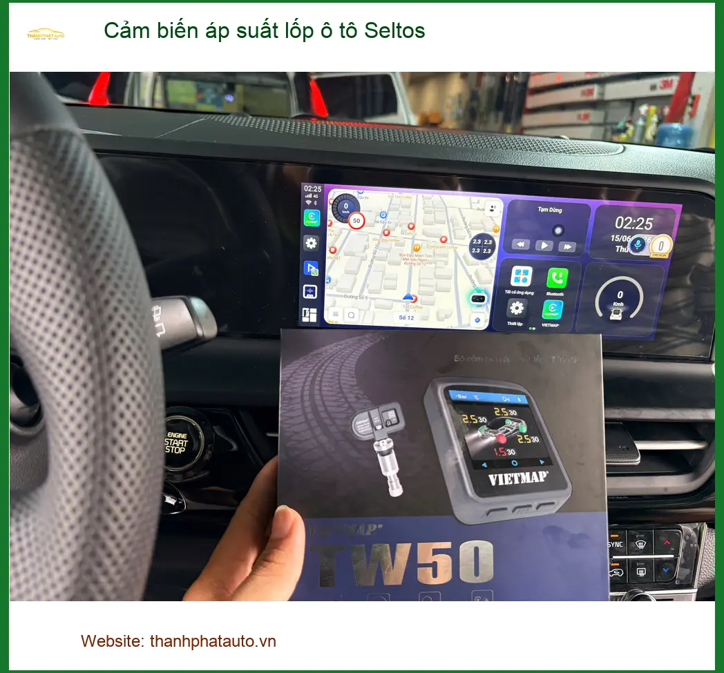 Anh Quang lắp cảm biến áp suất lốp cho Seltos tại Quận Bình Thạnh để an toàn hơn
