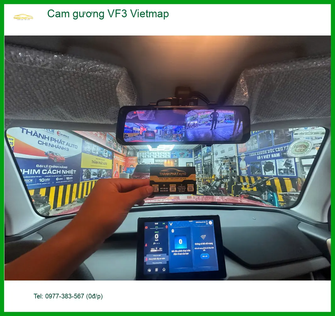 Chị Minh lắp cam gương Vietmap cho VinFast VF3 tại Quận 9 để tiện quan sát khi đỗ xe ảnh thực tế 3