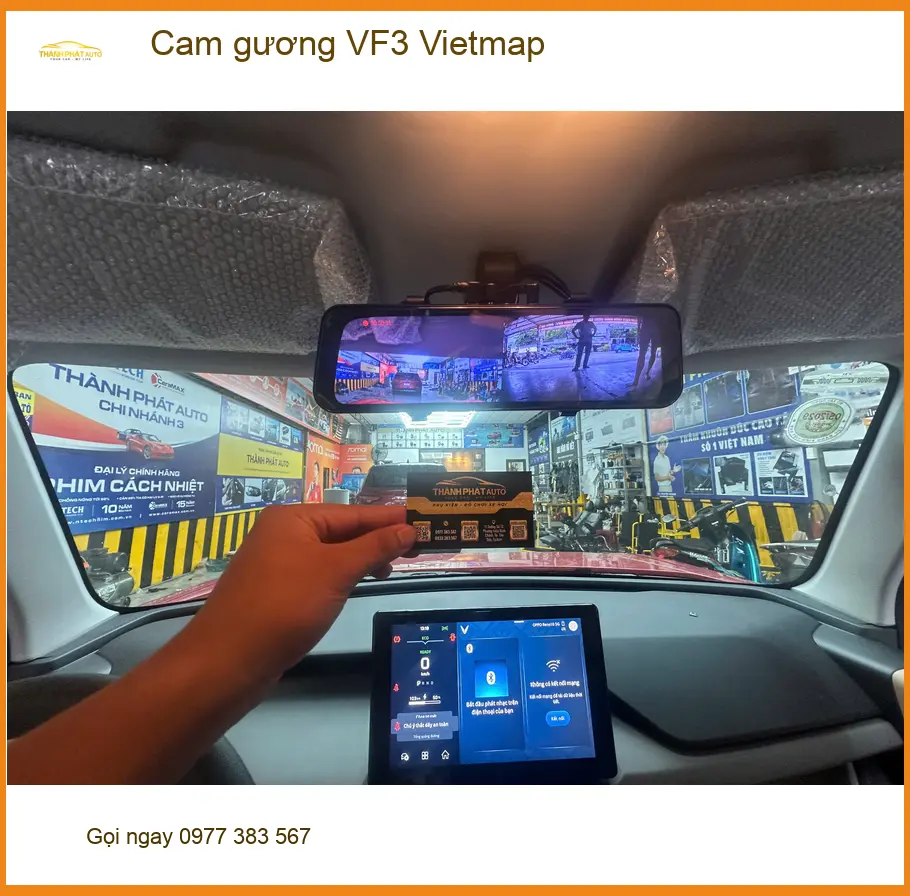 Cô Hiền lắp cam gương Vietmap cho VinFast VF3 tại Quận 12 vì cần ghi lại hành trình