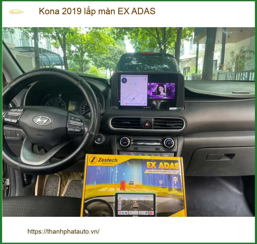Anh Khải lắp màn hình EX ADAS cho Kona 2019 tại Quận 1 để lái xe an toàn hơn