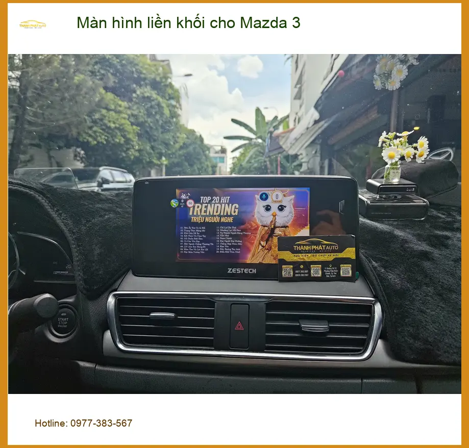 Chị Hà lắp màn hình liền khối Mazda 3 tại Phú Nhuận để nâng cấp nội thất