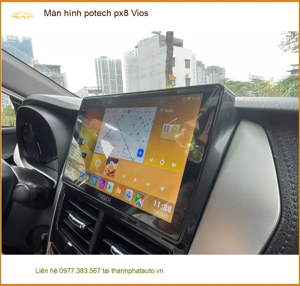 Anh Bách nâng cấp Màn hình Potech PX8 cho Vios tại Nhà Bè để trải nghiệm lái tốt hơn