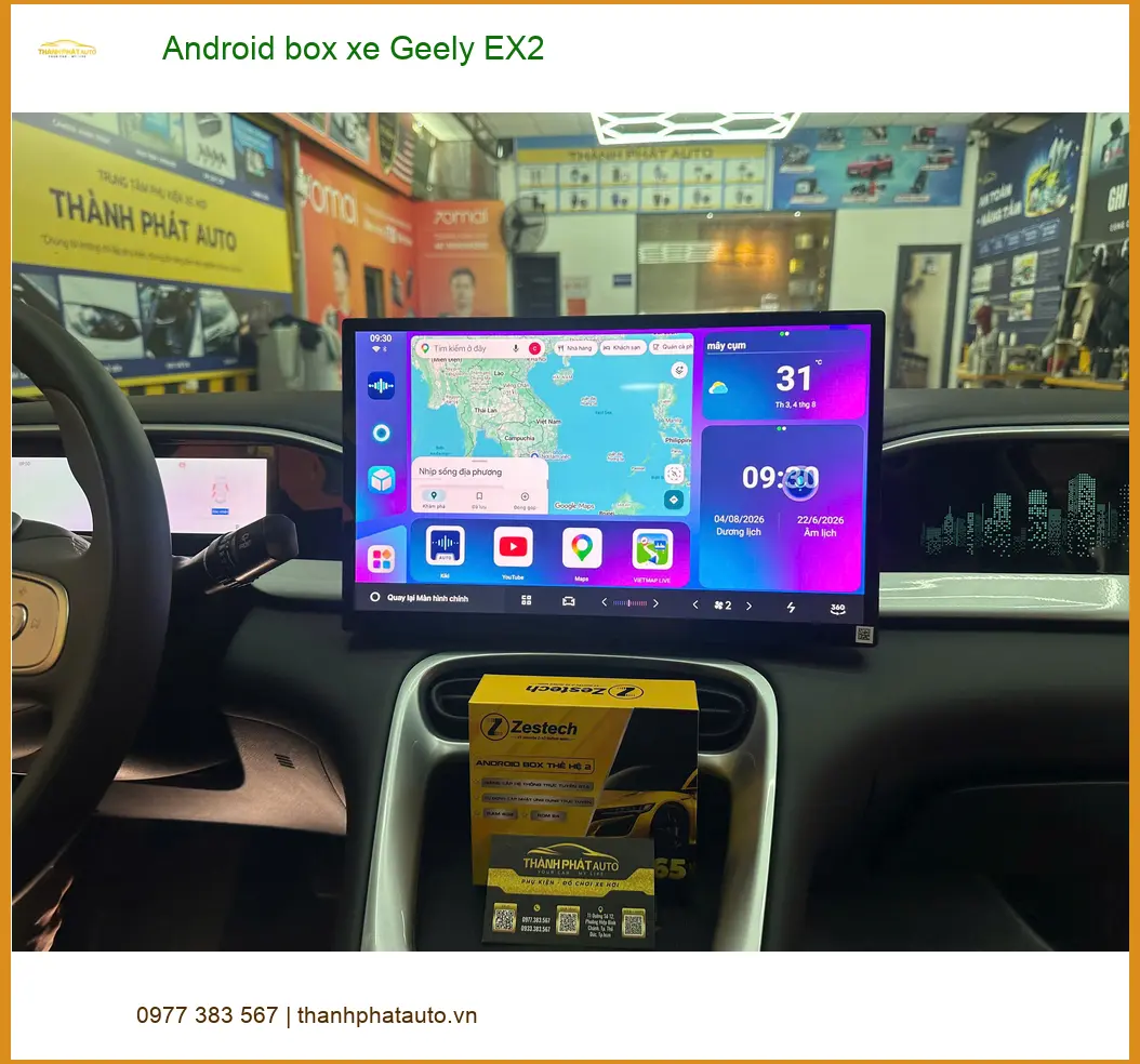 Chú Vĩnh lắp Android box xe Geely EX2 tại Quận Bình Thạnh để xem Youtube trên đường đi làm ảnh thực tế 3