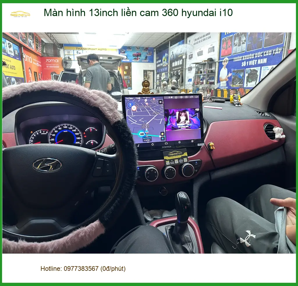Anh Quang lắp màn hình 13inch liền cam 360 Hyundai i10 Quận 12 vì màn zin đã cũ