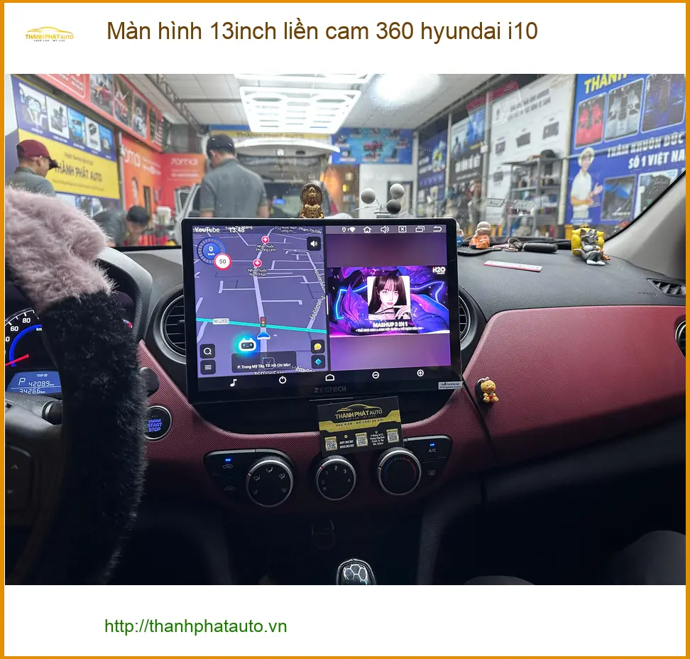 Anh Quang lắp màn hình 13inch liền cam 360 Hyundai i10 Quận 12 vì màn zin đã cũ ảnh thực tế 4