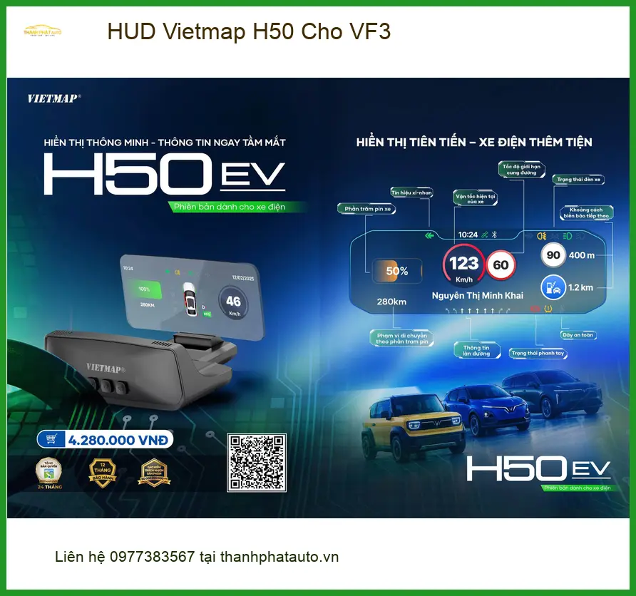 Anh Đức Hùng lắp HUD Vietmap H50 cho VinFast VF3 tại Quận 9 để lái xe an toàn hơn