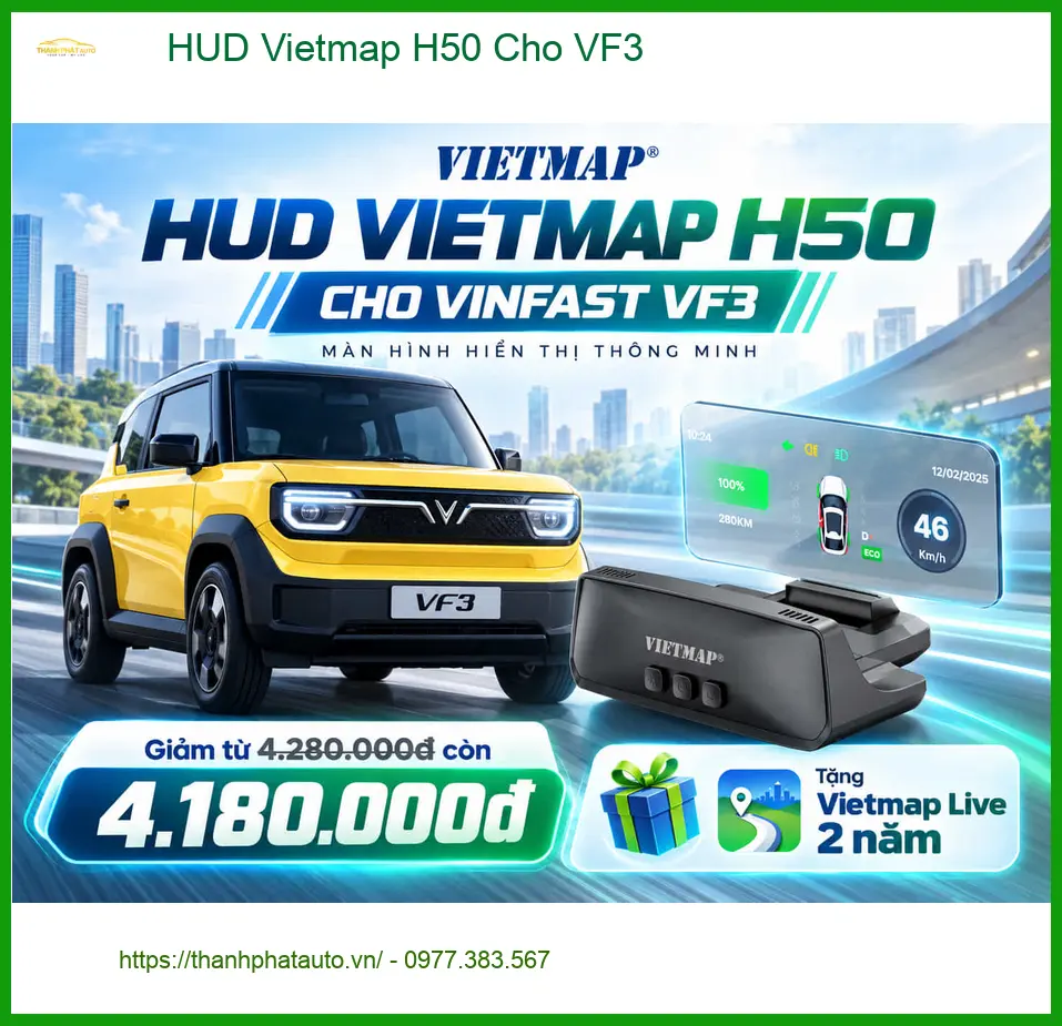 Anh Đức Hùng lắp HUD Vietmap H50 cho VinFast VF3 tại Quận 9 để lái xe an toàn hơn ảnh thực tế 2