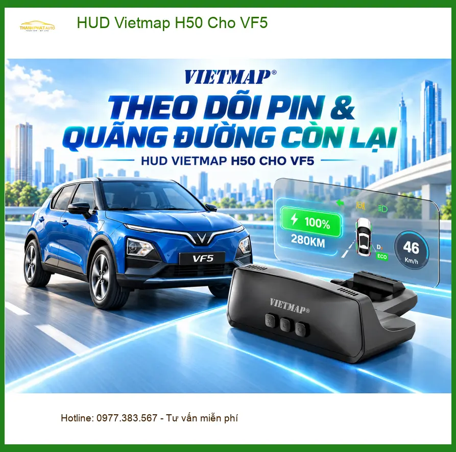 Anh Quang lắp HUD Vietmap H50 cho VF5 tại Quận 12 để lái xe an toàn.
