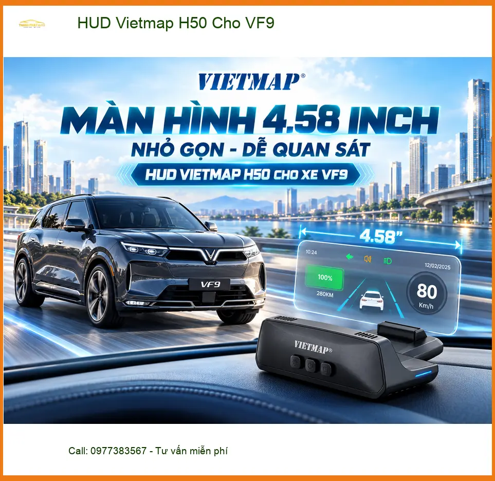 Anh Cường lắp HUD Vietmap H50 cho VinFast VF9 tại Quận Thủ Đức lái xe an toàn